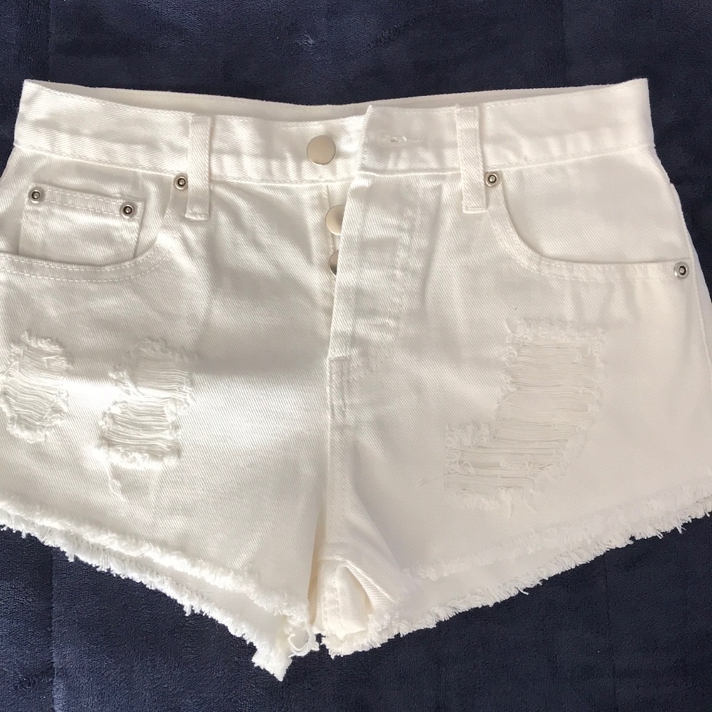 New white denim shorts